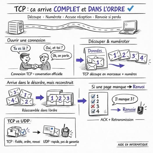  TCP : “le protocole qui veut que ça arrive… complet, dans l’ordre, et sans trou.”